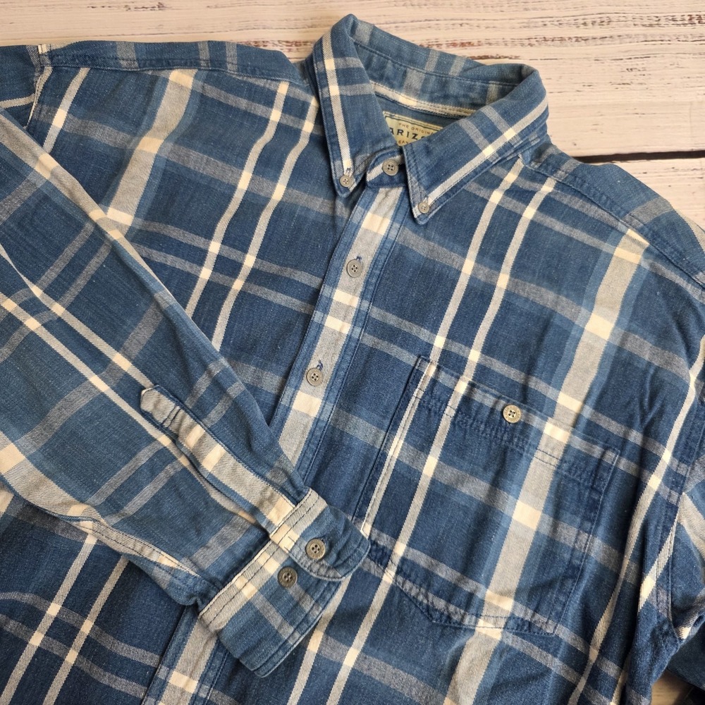Arizona Jean Co Vintage‎ Plaid Denim Button Down Shirt Mens Large Metal Buttons